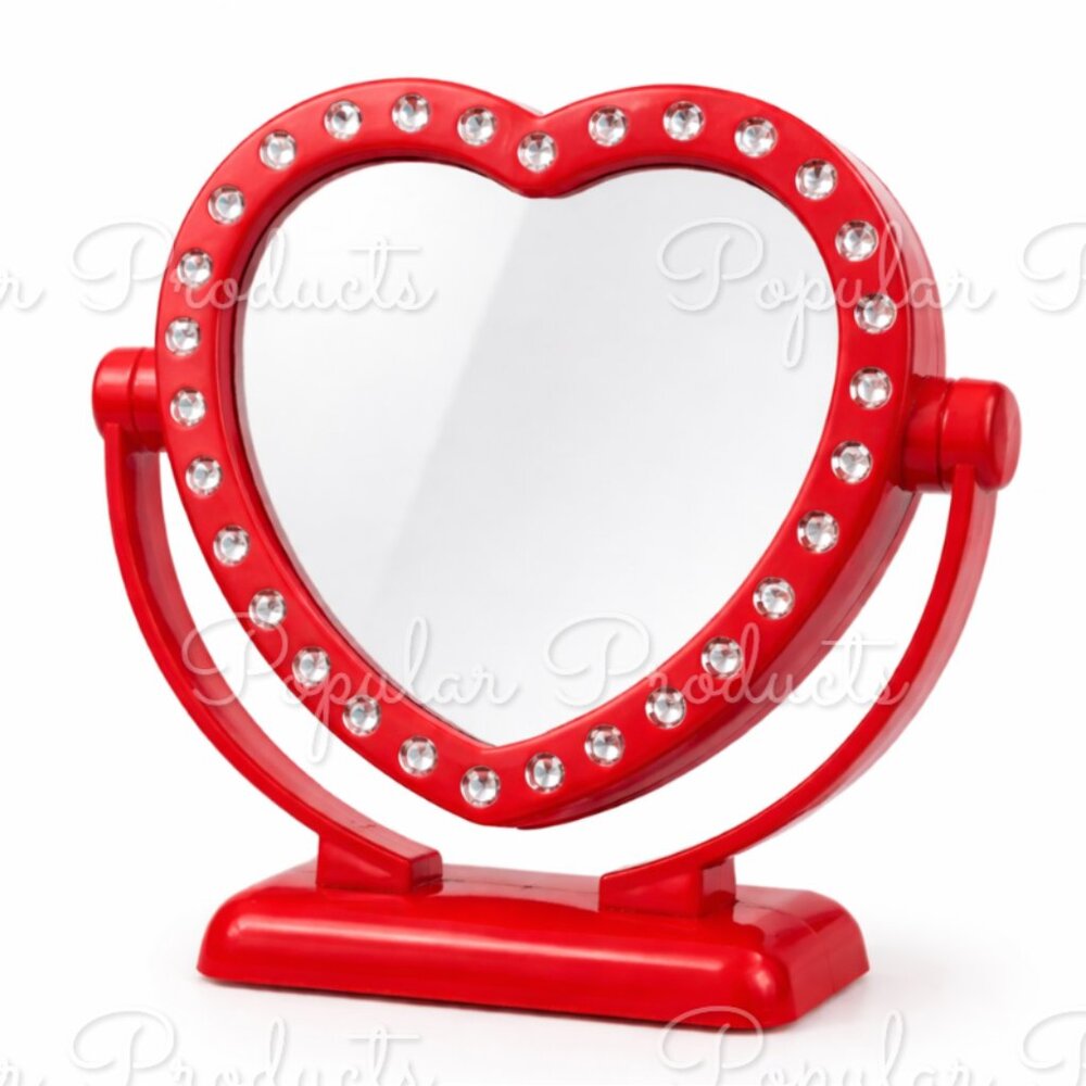 Heart Vanity Mirror | Double-Sided with Rhinestone Detail (Red)